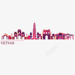 可爱建筑紫色越南手绘矢量图高清图片