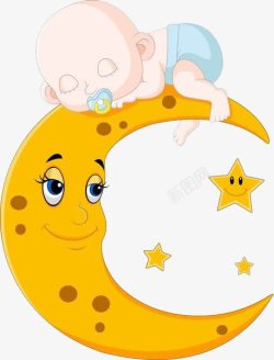 趴着睡觉的宝宝在月亮上睡觉的婴儿高清图片