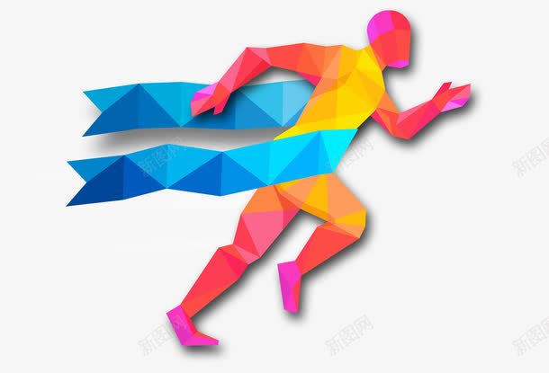 彩色运动人物剪影png免抠素材_新图网 https://ixintu.com 人物 冠军 几何 剪影 彩色 跑步 跑步影子 运动
