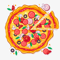 混合美味披萨卡通披萨高清图片