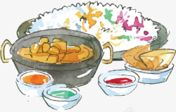 印度咖喱水彩手绘印度手抓饭矢量图高清图片