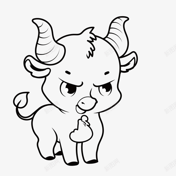 素描小牛图标png_新图网 https://ixintu.com 动物 可爱的 牛 犄角 简笔 素描 线条 黑白色