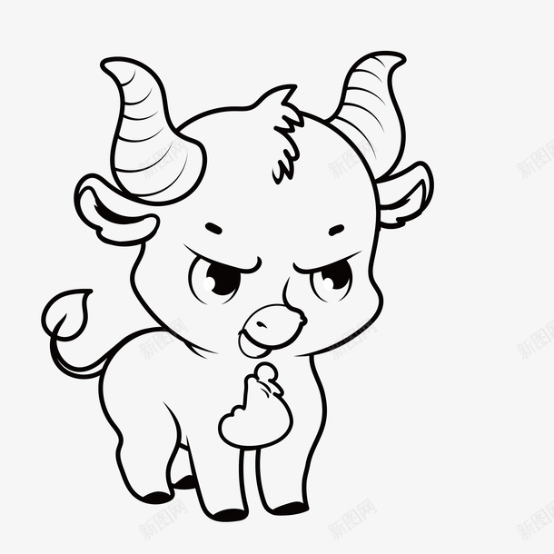 素描小牛图标png_新图网 https://ixintu.com 动物 可爱的 牛 犄角 简笔 素描 线条 萌萌的牛 黑白色