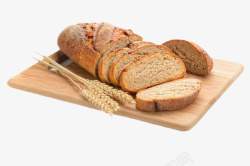 小麦木板图片砧板上的切片面包和五谷实物高清图片