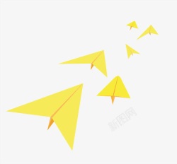 飞起来的纸飞翔在天空的黄色纸飞机高清图片