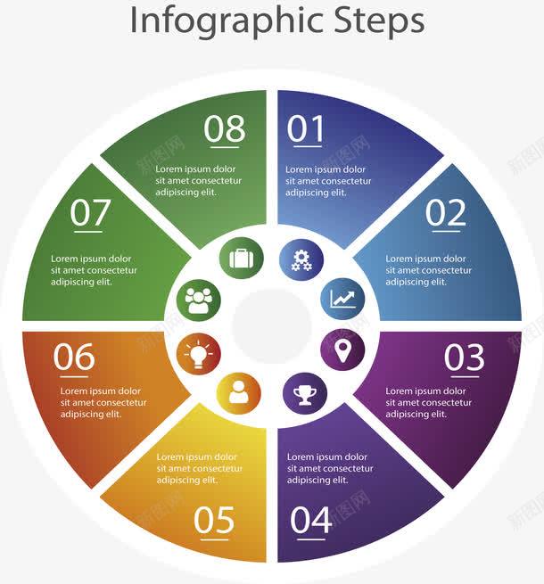 彩色圆盘流程图png免抠素材_新图网 https://ixintu.com 八个步骤 彩色圆盘 数字序列 步骤图 流程图 矢量png