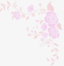 粉色手绘玫瑰花藤蔓婚礼花纹素材