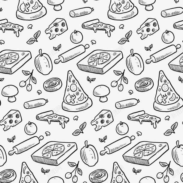 手绘披萨无缝背景png免抠素材_新图网 https://ixintu.com 奶酪 披萨 披萨背景 无缝背景 洋葱 食物背景 香菇