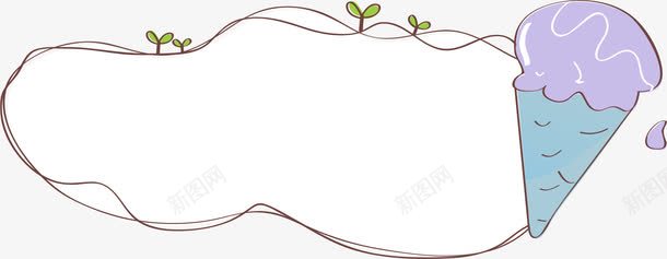 冰淇淋边框png免抠素材_新图网 https://ixintu.com AI 冰淇淋 卡通 夏天 幼苗 手绘 紫色 线条 绿芽 边框