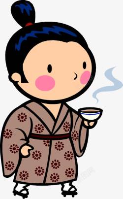 小人花纹卡通手绘端茶日本小人动漫高清图片