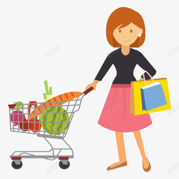 超市买菜的女人png免抠素材_新图网 https://ixintu.com 买菜 卖菜 卡通 商店 女人 市场 水果 菜场 菜市场 购物 购物车 超市