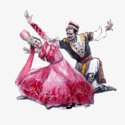 舞蹈男女手绘新疆维吾尔族男女舞蹈高清图片