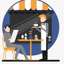 喝咖啡的人物餐厅点餐的男子和服务生矢量图高清图片