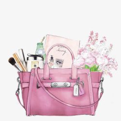 粉色化妆刷女性手提包高清图片