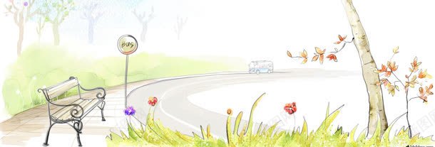 手绘巴士站插画banner壁纸jpg设计背景_新图网 https://ixintu.com 儿童节 创意设计 展板 漫画 童趣