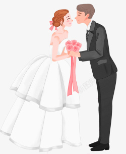 婚礼插图手绘人物插图婚礼现场微笑的新人高清图片