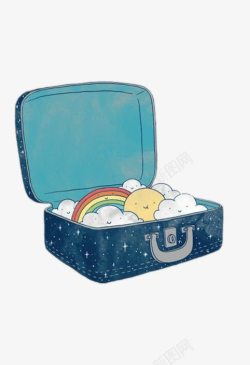 打开的行李箱箱中云朵与彩虹高清图片