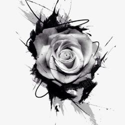 泼墨状玫瑰花纹身图样高清图片