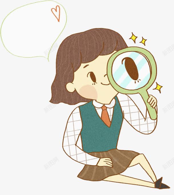 观察的女孩png免抠素材_新图网 https://ixintu.com 卡通 女孩 学习 学生 对话框 手绘 放大镜 爱心 观察 观察力