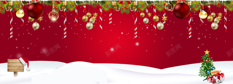 圣诞节红色大气电商海报背景psd设计背景_新图网 https://ixintu.com banner背景 圣诞树 圣诞球 圣诞节 圣诞节海报 平安夜 挂饰 礼物 花圈 雪地 雪景