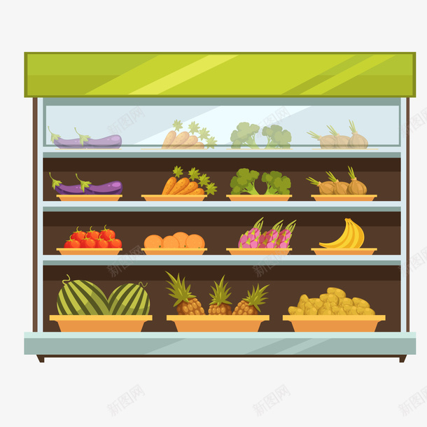 超市的素食食品货柜png免抠素材_新图网 https://ixintu.com 售卖 水果 素食 菜市场 蔬菜 货柜设计 超市