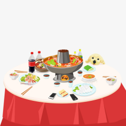 围着桌子吃饭火锅简图高清图片