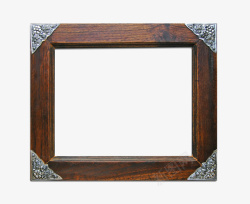 老式褐色黑长方形相框复古暗色木质手制相册框高清图片