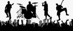 玩音乐的人群剪影摇滚乐歌手欢呼人群剪影矢量图高清图片