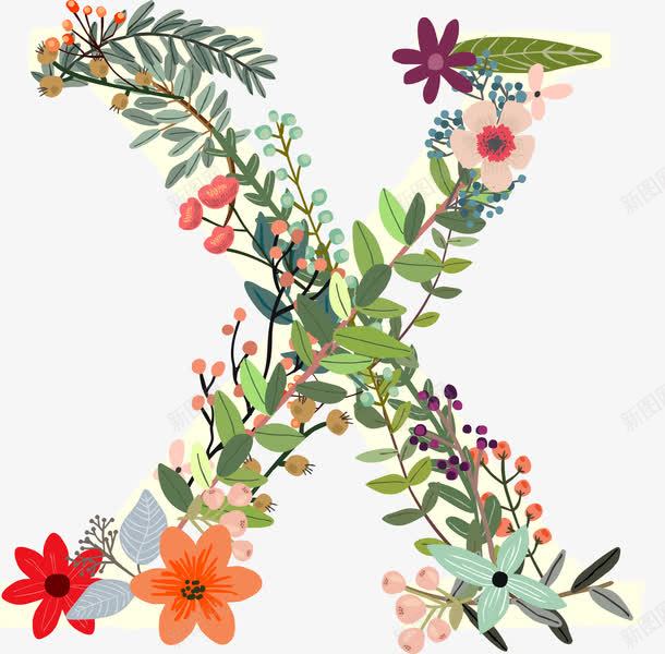 花朵字母Xpng免抠素材_新图网 https://ixintu.com 字体花卉 植物花朵字母 艺术字体 花朵符号 花朵英文字母