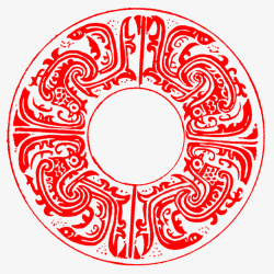 四面延伸圆形红色汉代花纹高清图片
