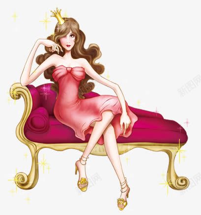 女王png免抠素材_新图网 https://ixintu.com queen 公主 卡通 卡通人物 坐在沙发上的美女 女王