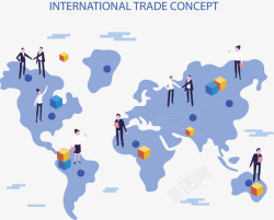 世界局势蓝色世界地图贸易矢量图高清图片