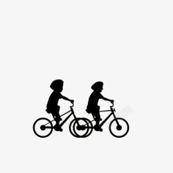 童年伙伴骑自行车的同行小伙伴孩子剪影高清图片