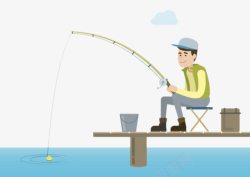 卡通手绘河边钓鱼渔夫素材