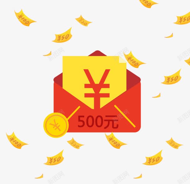 飞舞500元红包金币png免抠素材_新图网 https://ixintu.com 500 红包 金币 飞舞