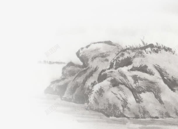 水墨山水png免抠素材_新图网 https://ixintu.com 中国风 山水画 水墨山水 素描
