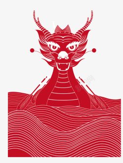 简约龙舟手绘红色喜庆端午节简约传统节日高清图片