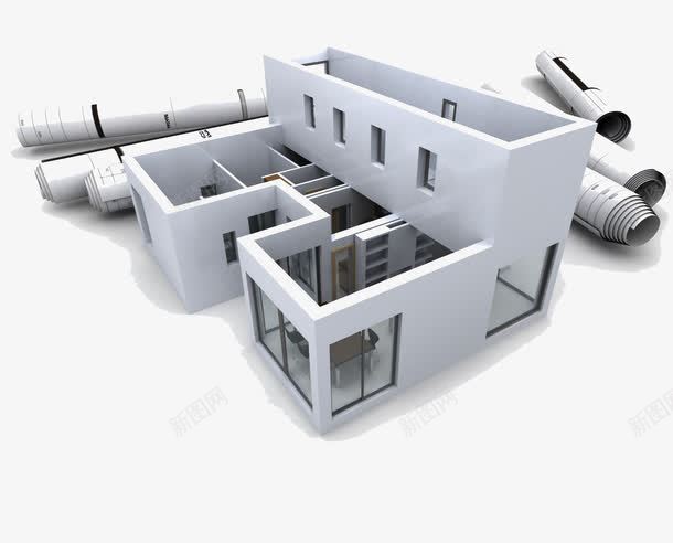 模型与图纸psd免抠素材_新图网 https://ixintu.com 室内设计 建筑 房屋 模型