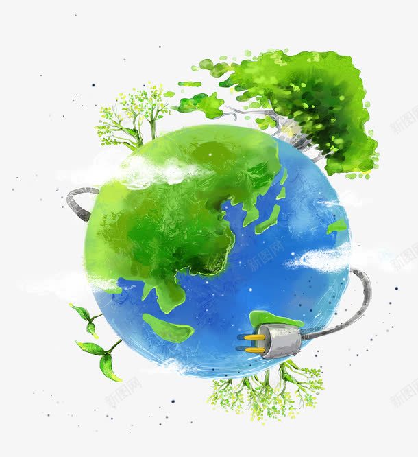 手绘艺术地球充电png免抠素材_新图网 https://ixintu.com 充电 地球 手绘 绿树 绿色 艺术