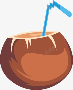椰子吸管椰子汁褐色卡通矢量图高清图片