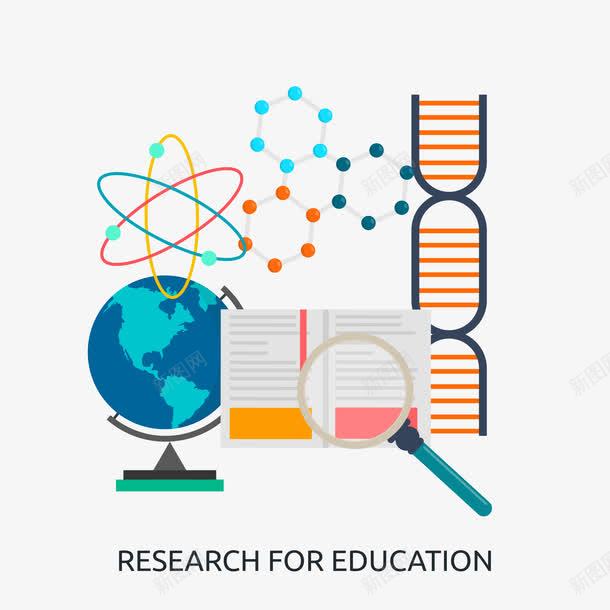 扁平生物研究插画png免抠素材_新图网 https://ixintu.com DNA 分子结构图 地球仪 放大镜