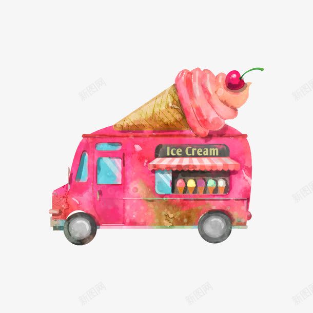 唯美手绘甜品屋创意png免抠素材_新图网 https://ixintu.com 冰淇淋 创意图形设计 唯美 小汽车 手绘 甜品屋 粉色 高清