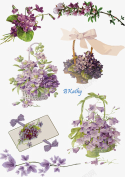 水彩紫色花朵矢量图素材
