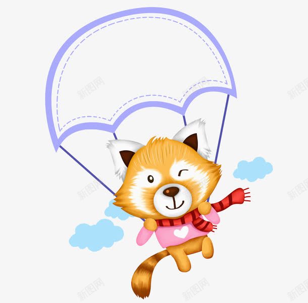 跳伞运动的小狼图png免抠素材_新图网 https://ixintu.com 卡通 可爱的 围巾 小狼 展板 红色的 运动 降落伞