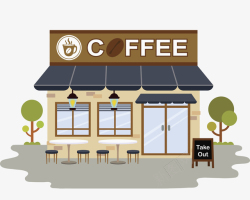 店铺促销插图卡通创意咖啡店图高清图片