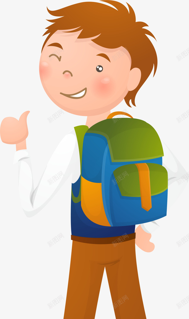 开学季背着书包的小男孩png免抠素材_新图网 https://ixintu.com 上学 学生 害羞 开学季 点赞 背着书包的小男孩
