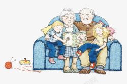 看书爷爷爷爷奶奶与孩子看书插图高清图片