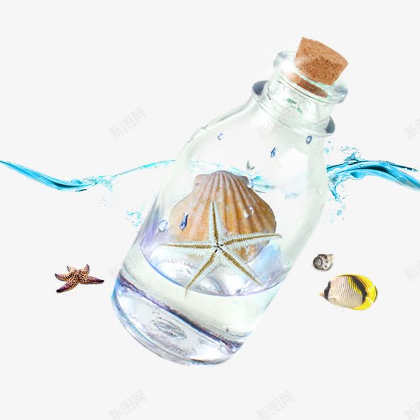 美好愿望的漂流瓶png免抠素材_新图网 https://ixintu.com 可爱的海洋动物 大海中的漂流瓶 小鱼 水珠 海 海星 海水 漂泊 漂流瓶 瓶子 蓝色 蓝色海中的瓶子 贝壳 黄色