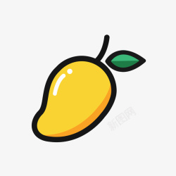 芒果带叶子黄色手绘芒果食物元素高清图片