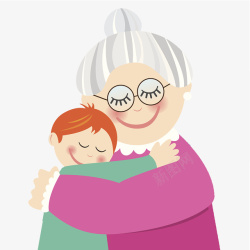 可爱温馨人物插图奶奶拥抱孙子素材